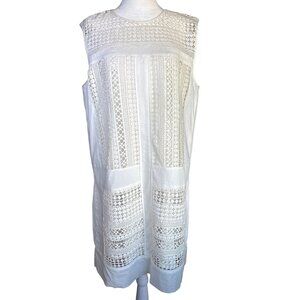 J Crew Dress Size‎ Medium Geo Lace Sleeveless Shirt Dress Cotton Off White